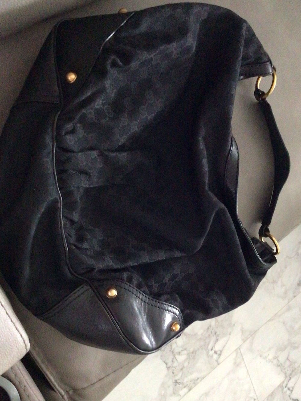Gucci Black Monogram Hobo Shoulder Bag with Gold Hardware
